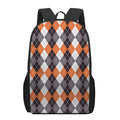 Grey Black Orange And White Argyle Print 17 Inch Backpack