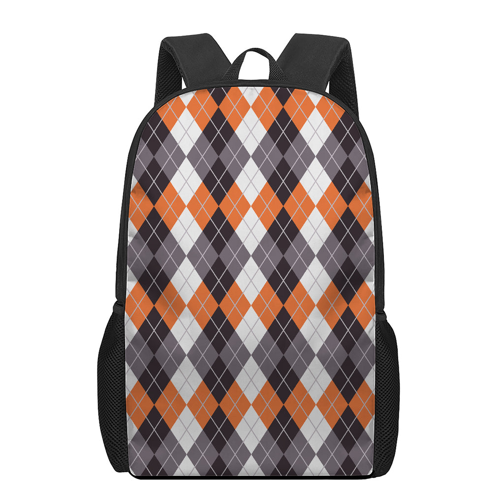 Grey Black Orange And White Argyle Print 17 Inch Backpack