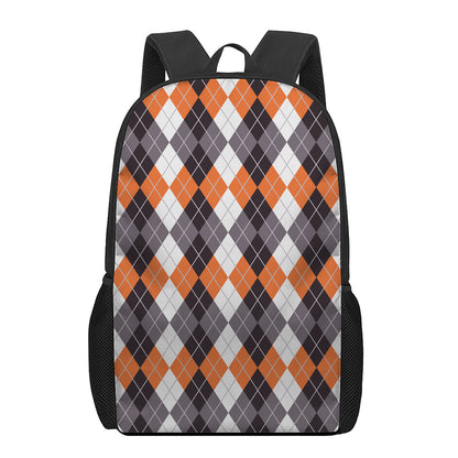 Grey Black Orange And White Argyle Print 17 Inch Backpack