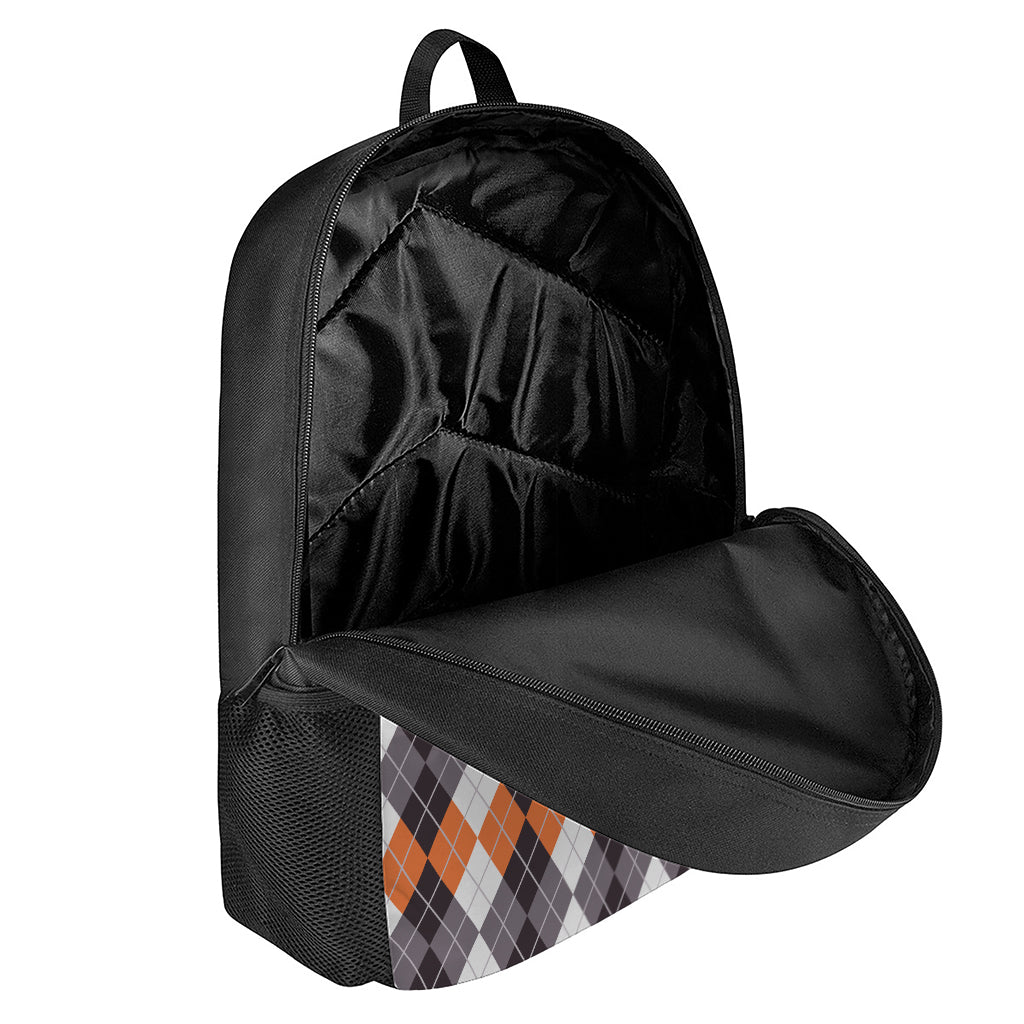 Grey Black Orange And White Argyle Print 17 Inch Backpack