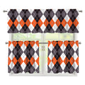 Grey Black Orange And White Argyle Print 3 Piece Kitchen Curtains