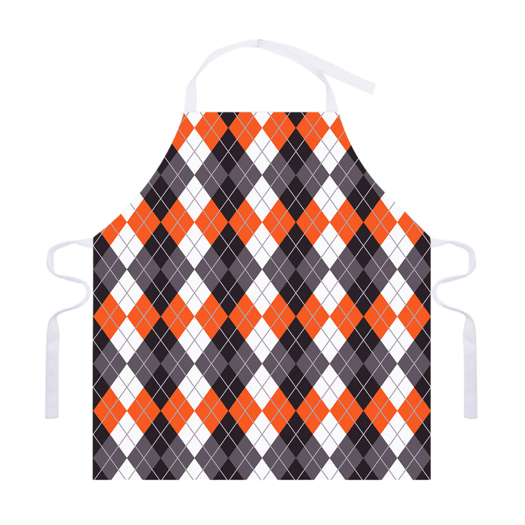 Grey Black Orange And White Argyle Print Adjustable Apron