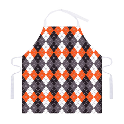 Grey Black Orange And White Argyle Print Adjustable Apron