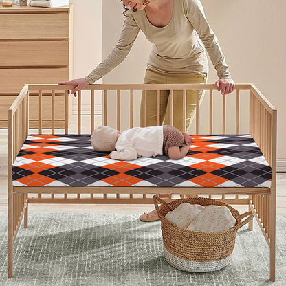 Grey Black Orange And White Argyle Print Baby Crib Sheet