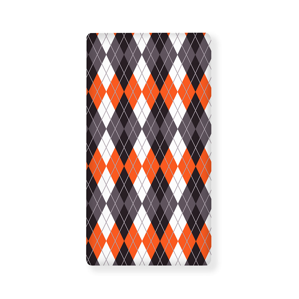 Grey Black Orange And White Argyle Print Baby Crib Sheet