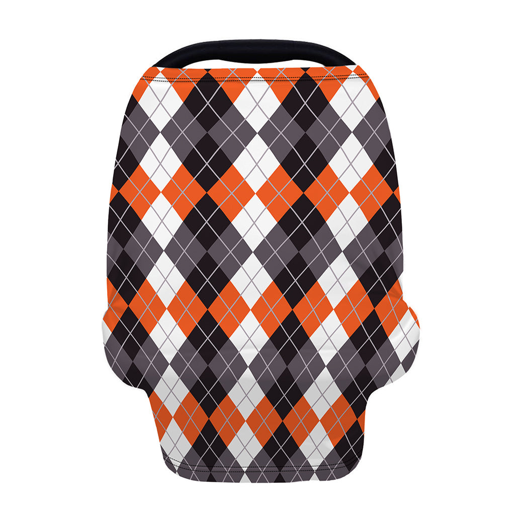 Grey Black Orange And White Argyle Print Baby Seat Cover