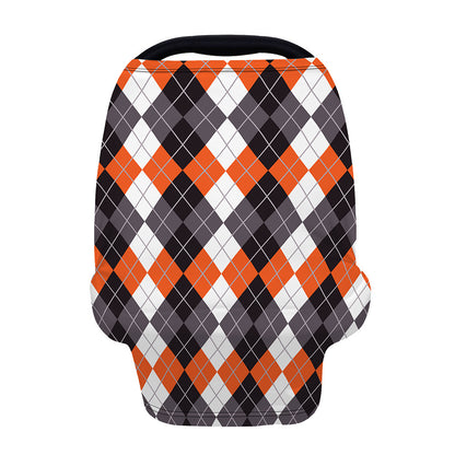 Grey Black Orange And White Argyle Print Baby Seat Cover