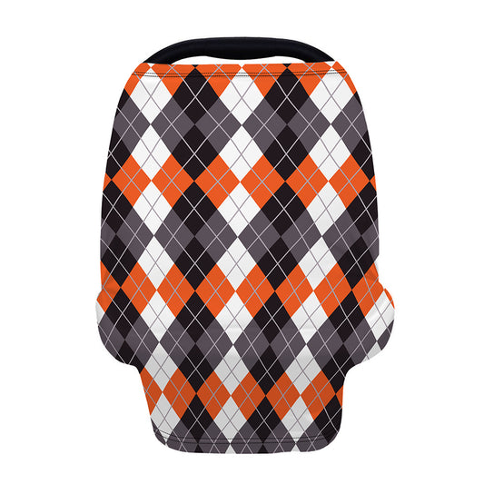 Grey Black Orange And White Argyle Print Baby Seat Cover