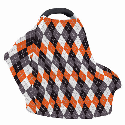 Grey Black Orange And White Argyle Print Baby Seat Cover
