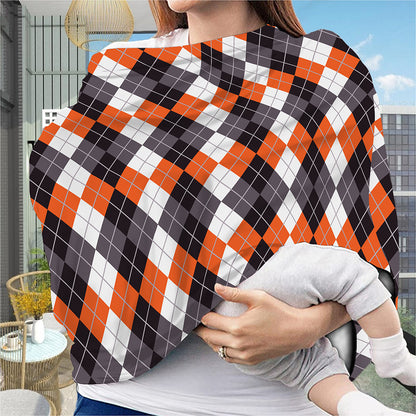 Grey Black Orange And White Argyle Print Baby Seat Cover