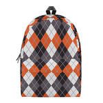 Grey Black Orange And White Argyle Print Backpack