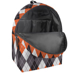 Grey Black Orange And White Argyle Print Backpack