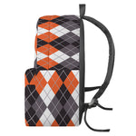 Grey Black Orange And White Argyle Print Backpack