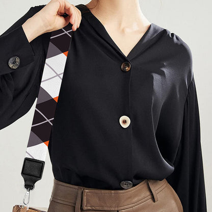 Grey Black Orange And White Argyle Print Bag Strap