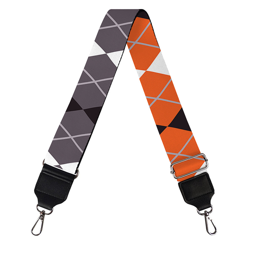 Grey Black Orange And White Argyle Print Bag Strap