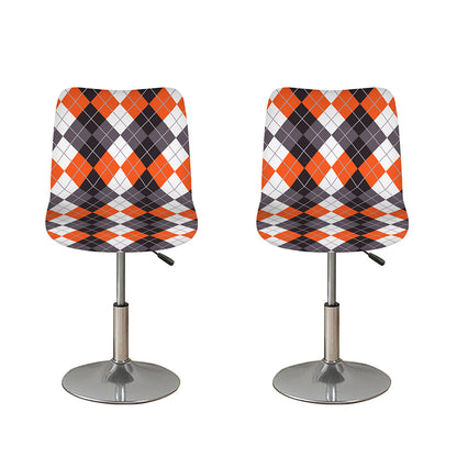 Grey Black Orange And White Argyle Print Bar Stool Covers