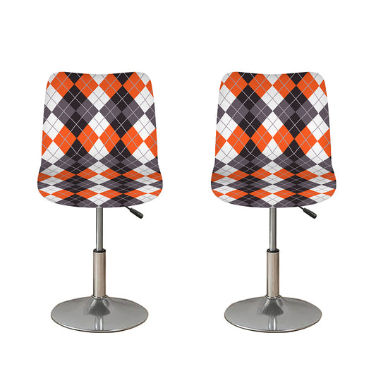 Grey Black Orange And White Argyle Print Bar Stool Covers