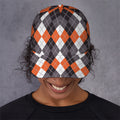 Grey Black Orange And White Argyle Print Baseball Cap