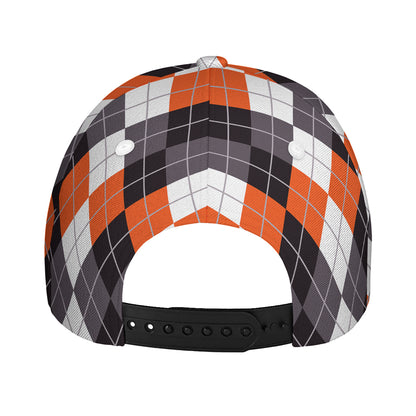 Grey Black Orange And White Argyle Print Baseball Cap