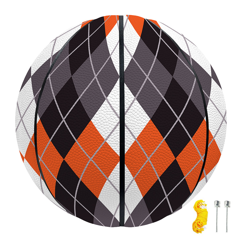 Grey Black Orange And White Argyle Print Basketball