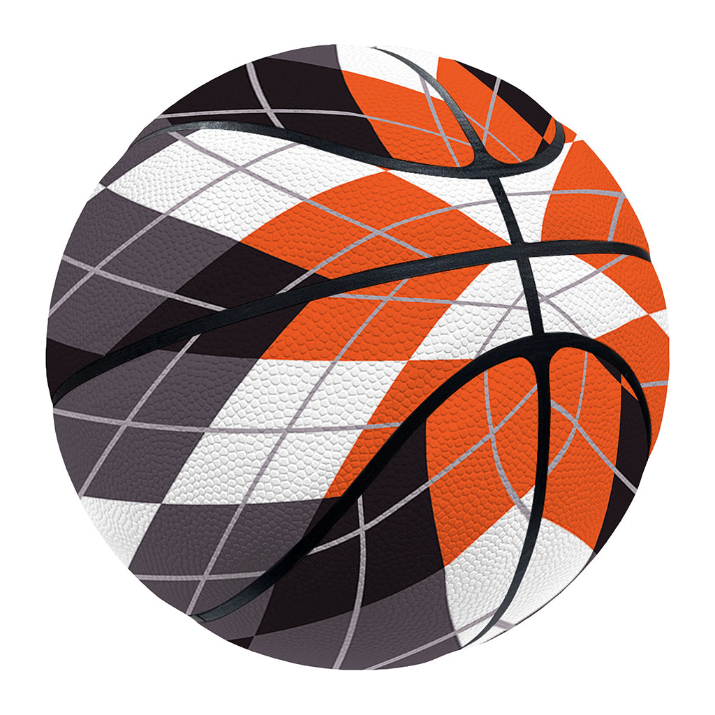 Grey Black Orange And White Argyle Print Basketball