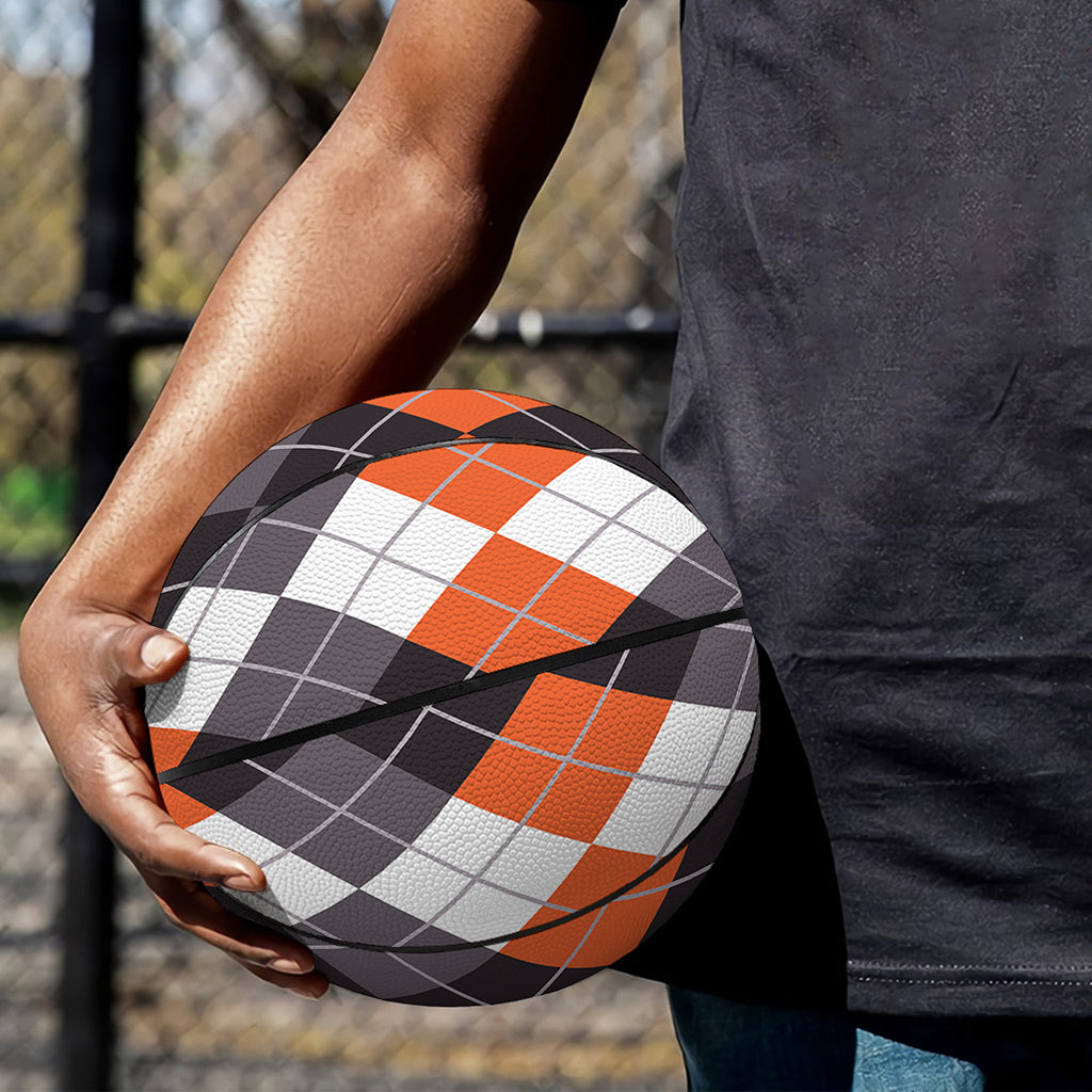 Grey Black Orange And White Argyle Print Basketball