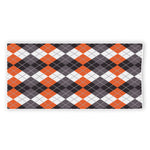 Grey Black Orange And White Argyle Print Beach Towel
