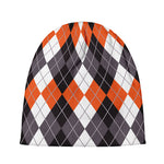 Grey Black Orange And White Argyle Print Beanie