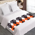 Grey Black Orange And White Argyle Print Bed Runner