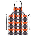 Grey Black Orange And White Argyle Print Bib Apron With Pocket