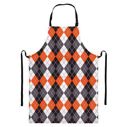 Grey Black Orange And White Argyle Print Bib Apron With Pocket