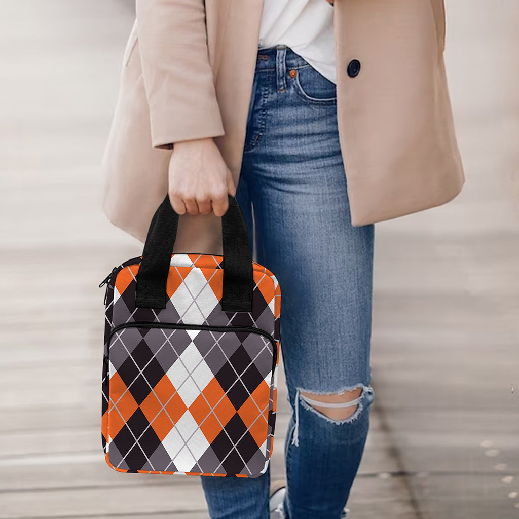 Grey Black Orange And White Argyle Print Bible Tote Bag