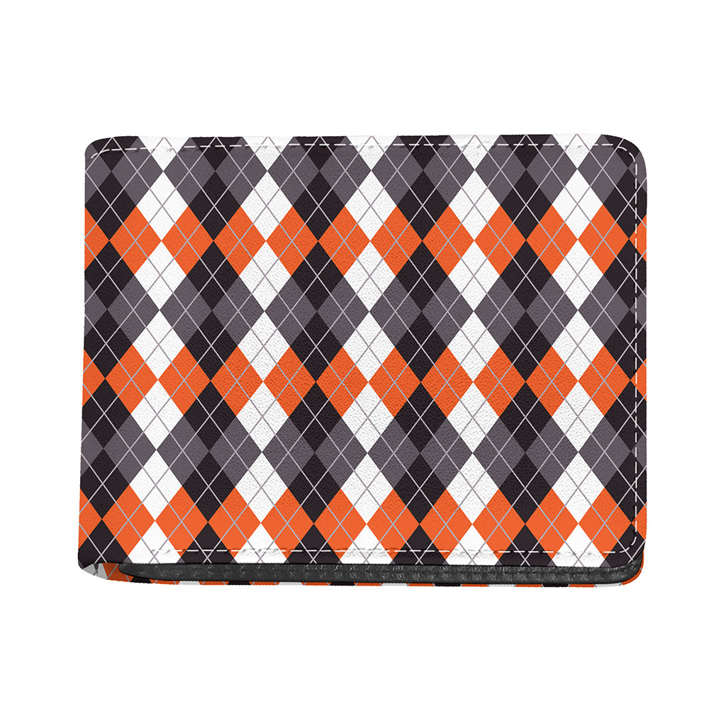 Grey Black Orange And White Argyle Print Bifold Wallet