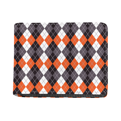 Grey Black Orange And White Argyle Print Bifold Wallet