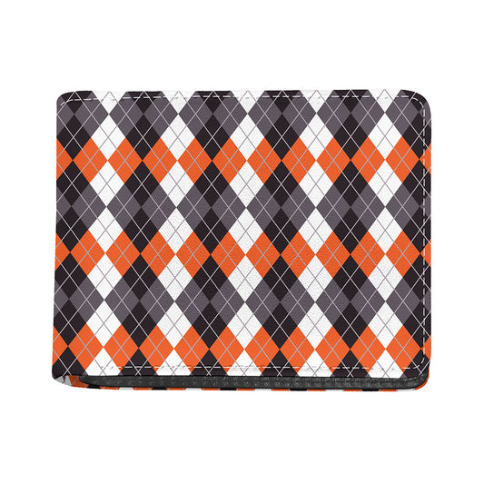 Grey Black Orange And White Argyle Print Bifold Wallet
