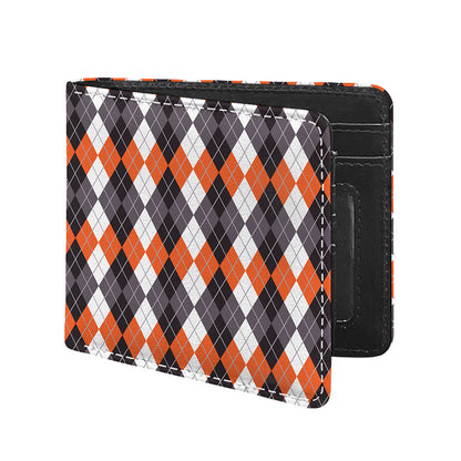 Grey Black Orange And White Argyle Print Bifold Wallet
