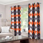 Grey Black Orange And White Argyle Print Blackout Grommet Curtains