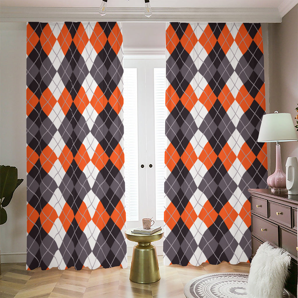 Grey Black Orange And White Argyle Print Blackout Pencil Pleat Curtains