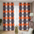 Grey Black Orange And White Argyle Print Dimout Pencil Pleat Curtains