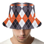 Grey Black Orange And White Argyle Print Bucket Hat