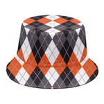 Grey Black Orange And White Argyle Print Bucket Hat