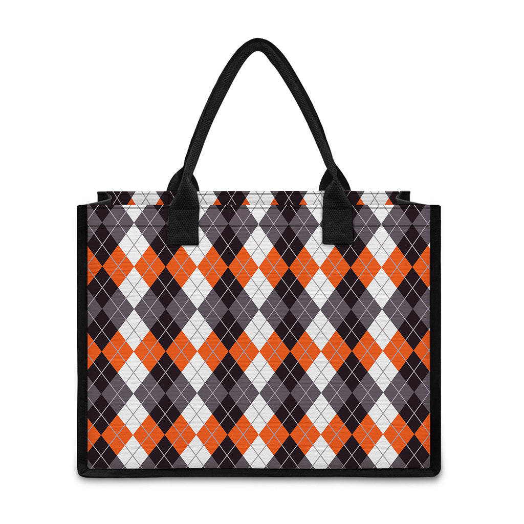 Grey Black Orange And White Argyle Print Canvas Tote Bag