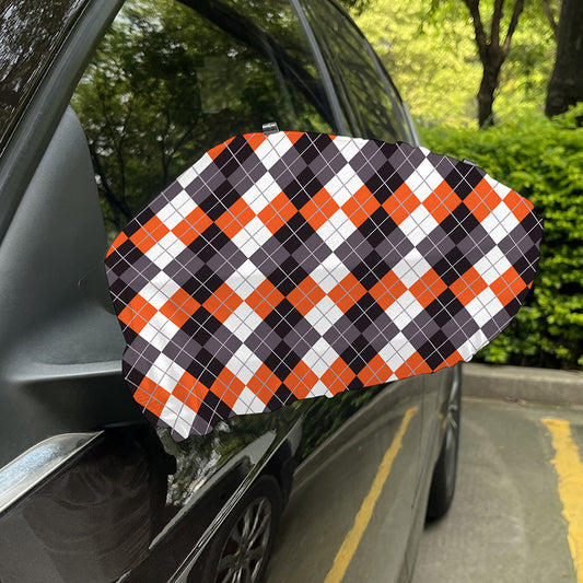 Grey Black Orange And White Argyle Print Car Side Mirror Covers