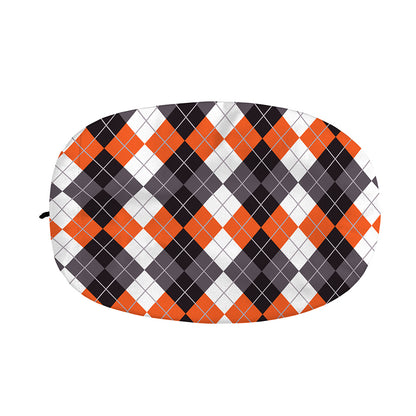 Grey Black Orange And White Argyle Print Car Side Mirror Covers