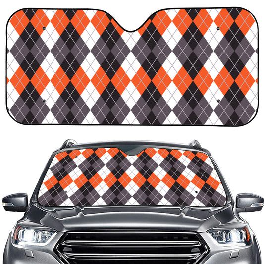 Grey Black Orange And White Argyle Print Car Windshield Sun Shade
