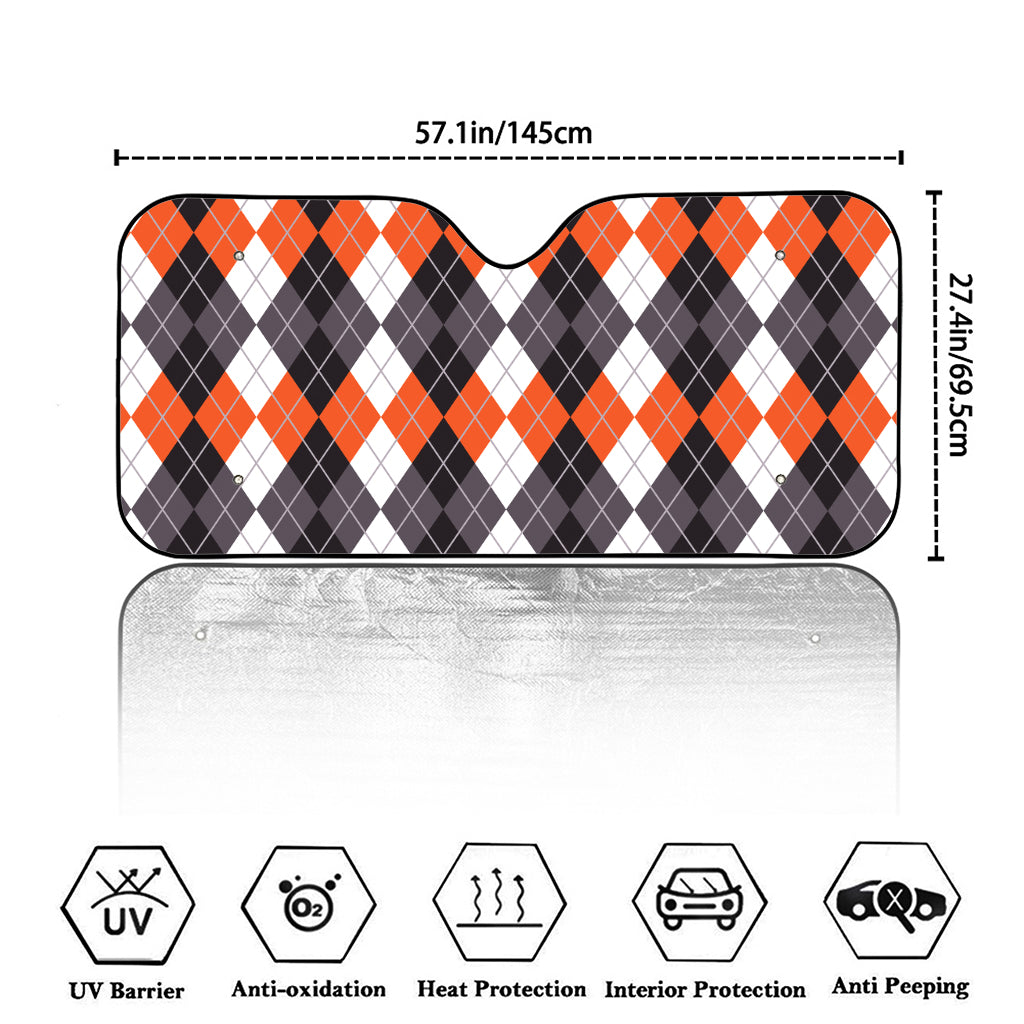 Grey Black Orange And White Argyle Print Car Windshield Sun Shade