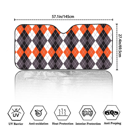 Grey Black Orange And White Argyle Print Car Windshield Sun Shade