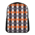 Grey Black Orange And White Argyle Print Casual Backpack