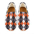 Grey Black Orange And White Argyle Print Casual Shoes