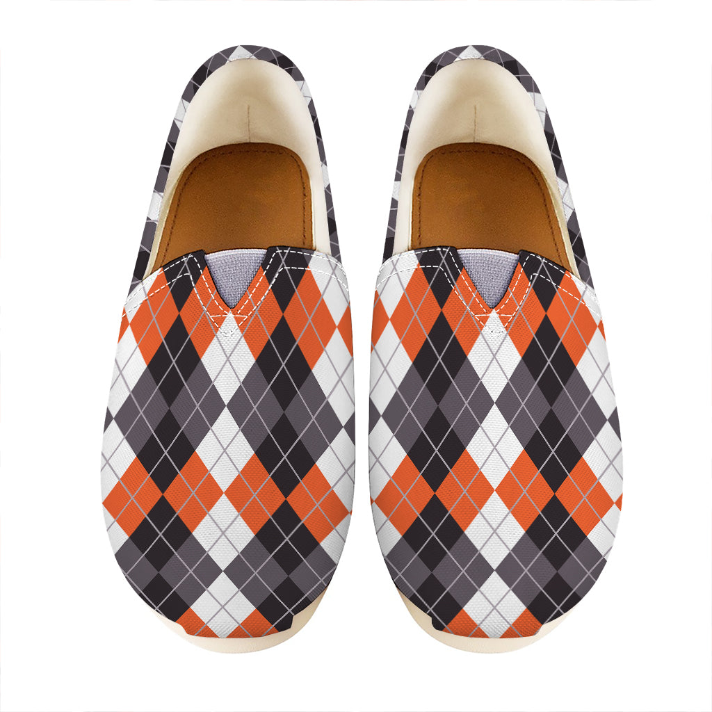 Grey Black Orange And White Argyle Print Casual Shoes